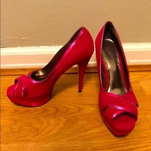 Pink high heels suede material